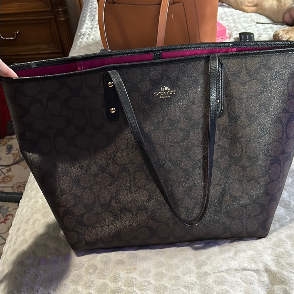 Coach Brown Signature Tote Bag with Spacious Design
